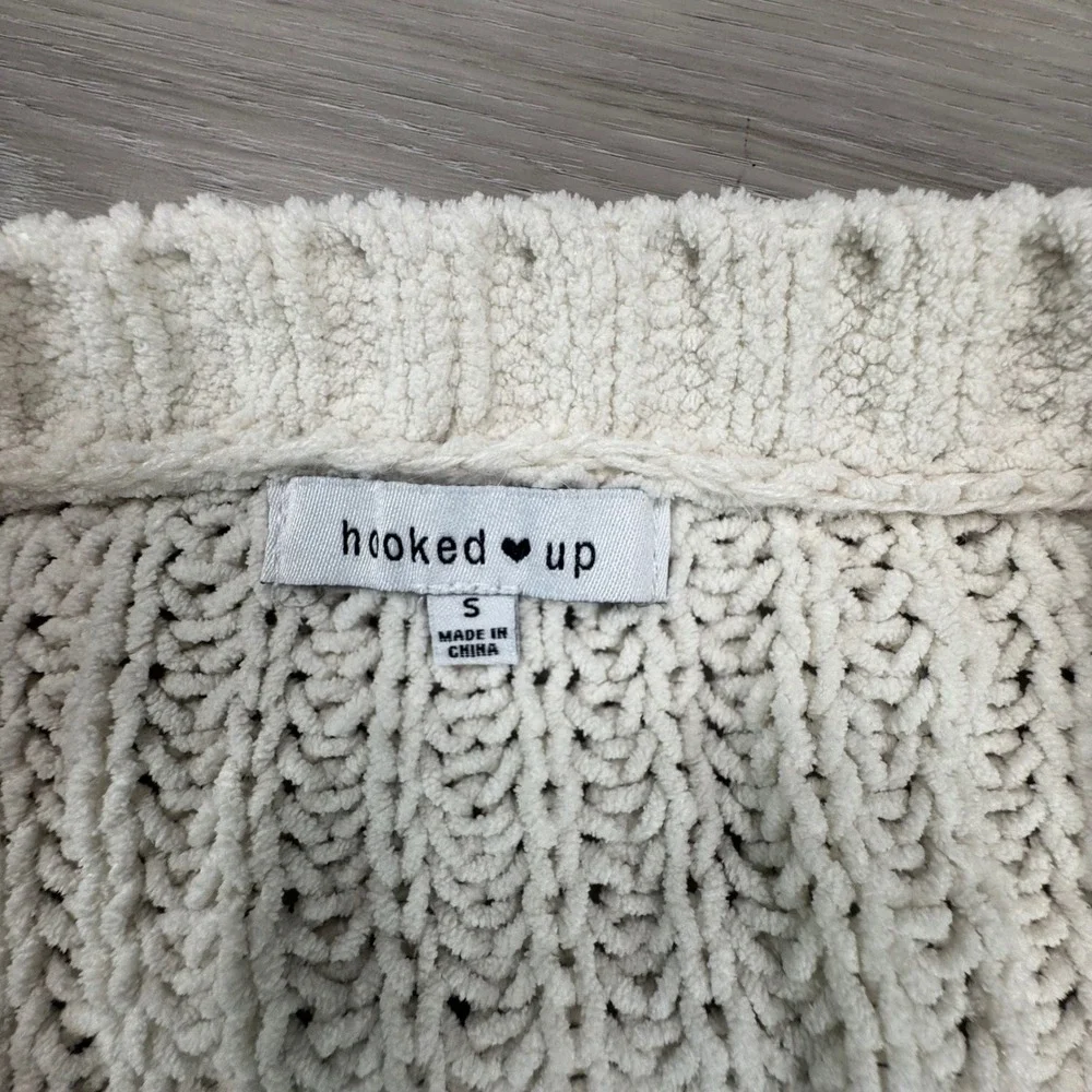 hooked up Cream Cable Knit‎ Fringe Cropped Sweater WMNS S Cottagecore fairycore